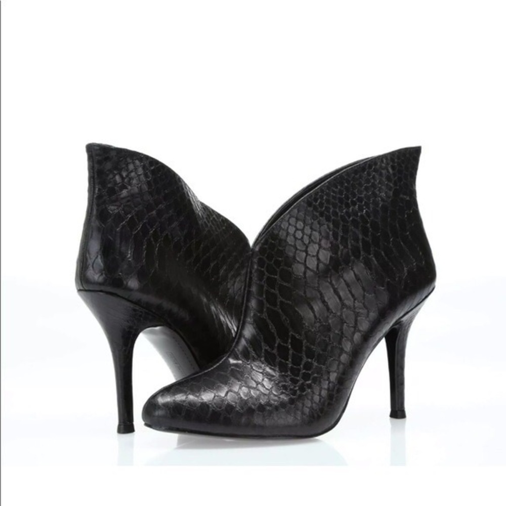 Vince Camuto Caden Black Shiny Snake ankle booties